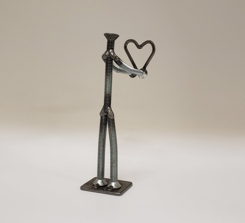 Welded nuts and bolts style figure holding heart image 3