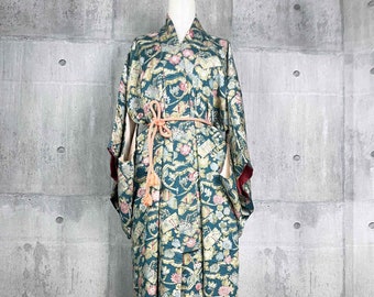 Japanese silk kimono with Chrysanthemum, peony and plum