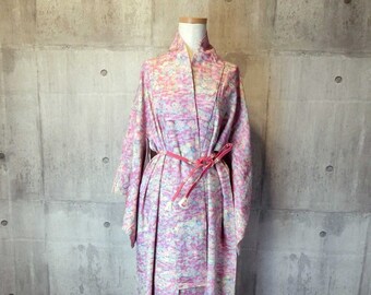 One of kind Japanese silk kimono with beautiful flowers and birds