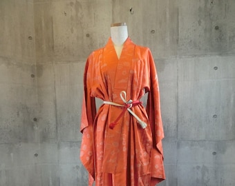 One of kind Japanese silk kimono with Chrysanthemum, pine, sky
