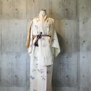One-of-a-Kind Japanese Silk Vintage Kimono with Dots and Hydrangea Flowers