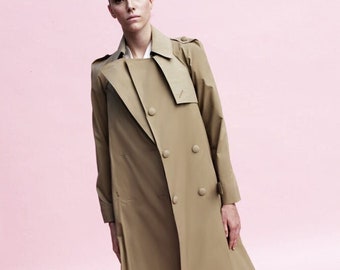 Origami Gabardine Trench Coat – Water Repellent Khaki Minimalism