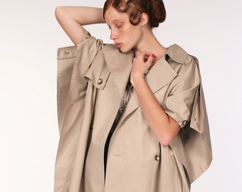 The Beige Origami Trench Cape – Waterproof Gabardine Elegance