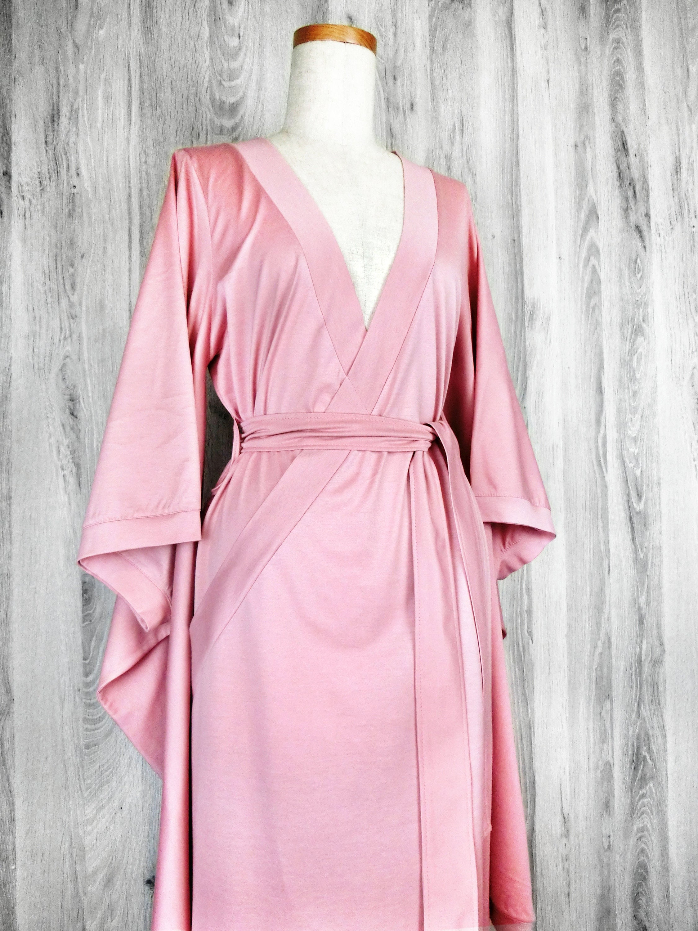 Supima Cotton Pink Knit Kimono Dress – Japanese Designer YOJIRO KAKE – Modern Minimalist Style