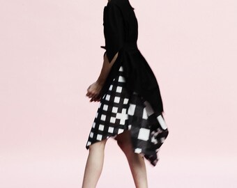Origami Mesh Volume Skirt – Sculptural Checkered Elegance