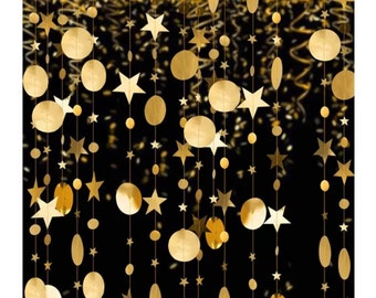 Twinkle Little Star Party Garlands, Paper Circle Garland Bunting Banner Party Supplies in: Gold, Silver and Rose Gold with Glitter