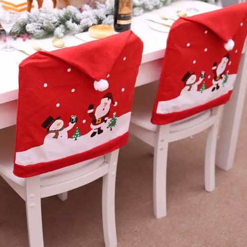 2 Christmas Chair Covers Gnomes Chair Cover Christmas Home Etsy