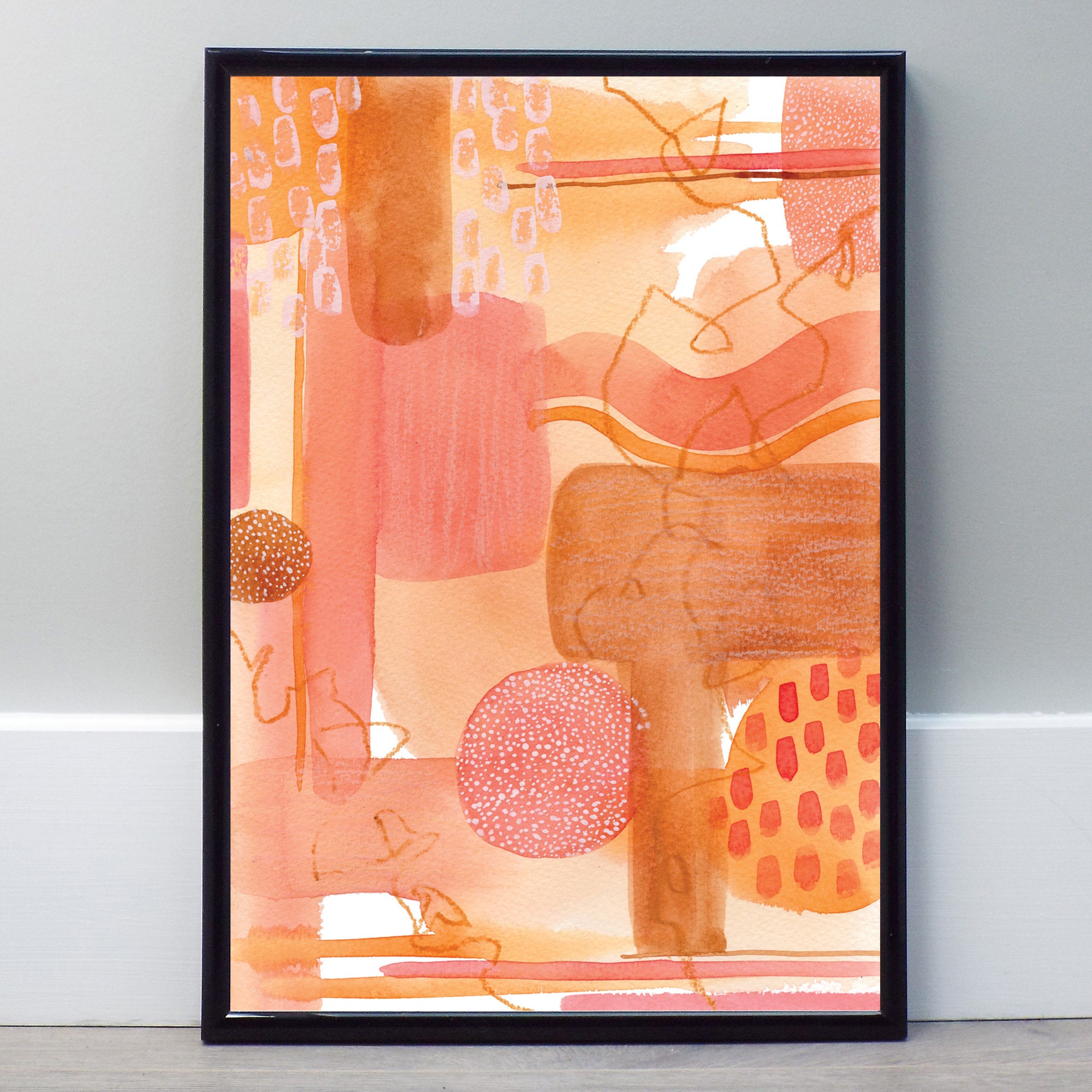 Peach Abstract Abstract Watercolour Painting Art Print Etsy