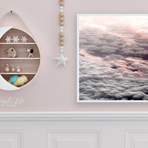 Girls Nursery Decor/Girls Bedroom/Pink and Gray Puffy Clouds/Printable Digital Download/Square Printable Poster/Baby Room/Large Wall Decor