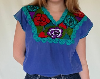 Vintage Handmade Floral Embroidered Mexican Top