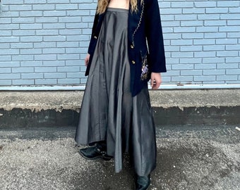 Vintage High Waisted Satin Formal Flowy Maxi Skirt