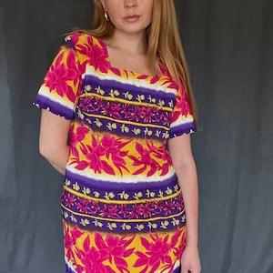 Vintage 90s Sag Harbor Short Sleeve Tropical Floral Printed Mini Dress