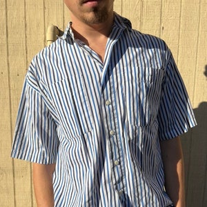 Vintage Blue Multi Stripe Short Sleeve Button Down