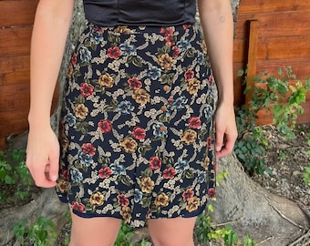 Vintage 80s Floral Wrap Mini Skirt