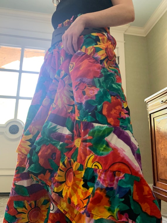 Vintage 90s Watercolor Floral Tiered Maxi Skirt - image 3