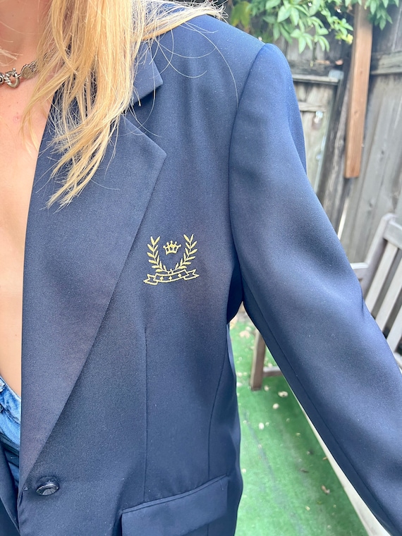 Vintage Nautical Embroidered Oversized Navy Blazer - image 1