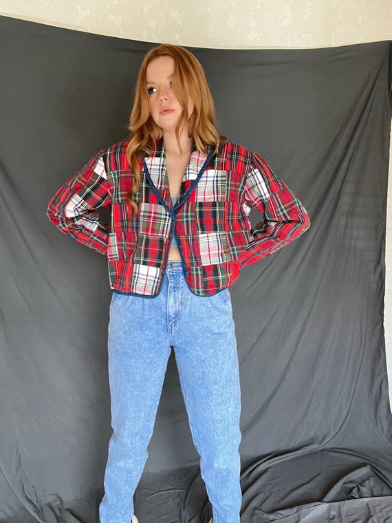 Vintage 80s Quilted MisMatched Plaid Jacket - image 3