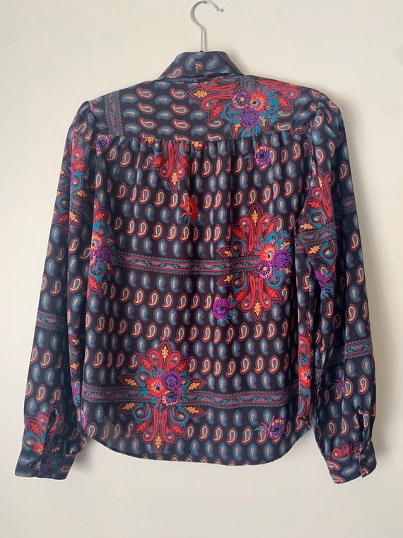 Vintage Rainbow Paisley Tie Neck Button Down Blou… - image 6