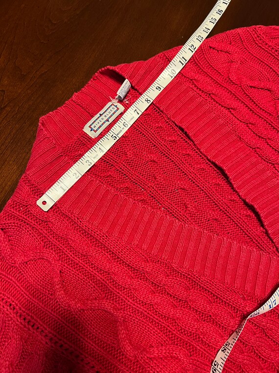 Vintage 80s Red Handmade Wool Knit Button Down Cardigan 12 14 M