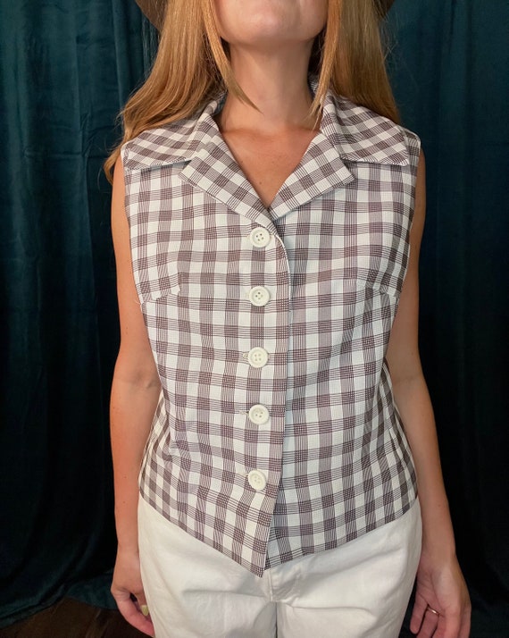 Vintage 70s Brown Plaid Vest - image 6