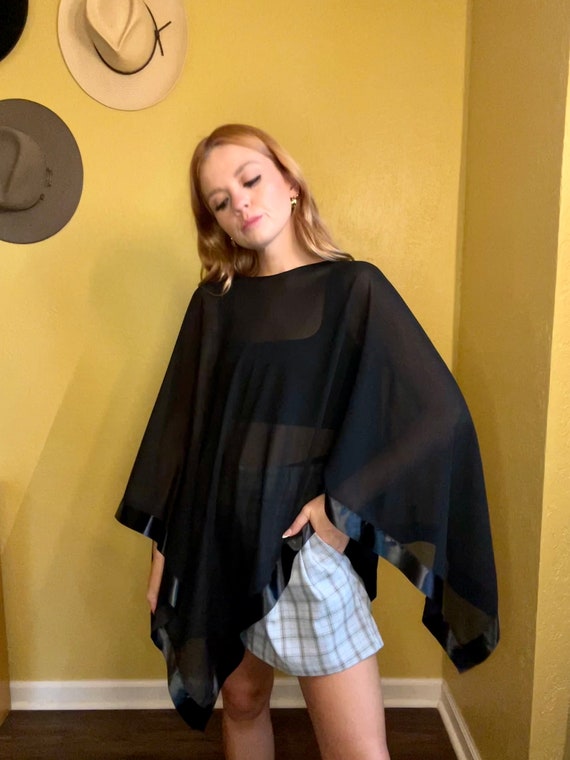 Vintage 80s Semi Sheer Flowy Poncho Top