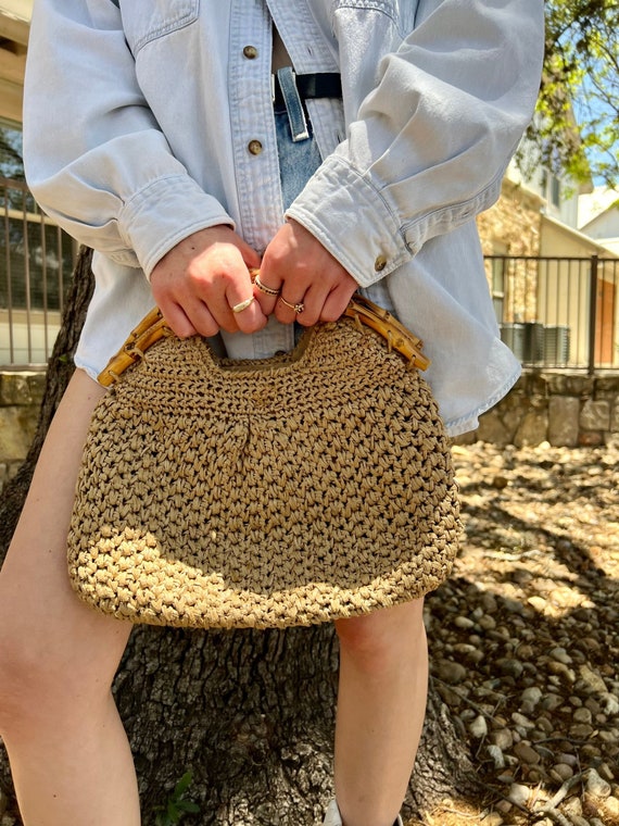 Vintage 60s Straw Handbag with Bamboo Handles Gem