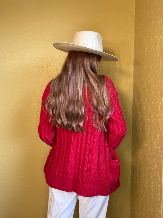 Vintage 80s Red Cable Knit Cardigan Sweater - image 5