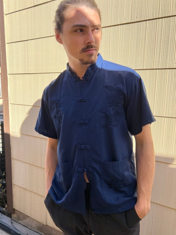 Vintage Short Sleeve Chinese Toggle Button Down S… - image 1