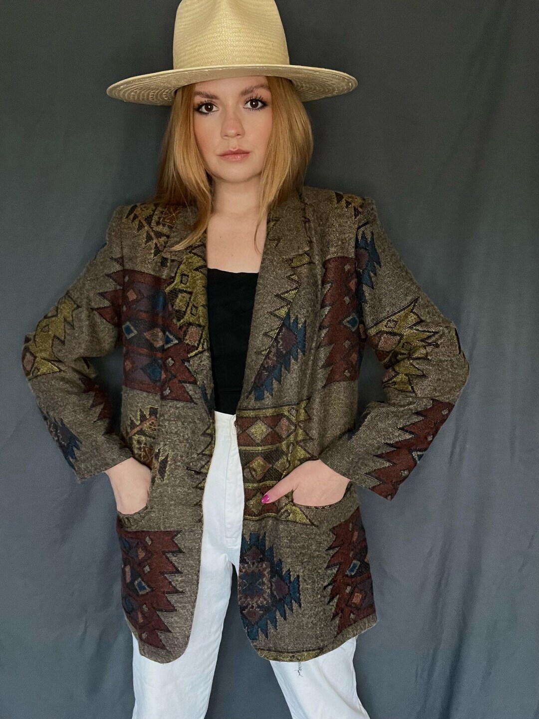 Vintage 90s Southwestern Navajo Aztec Print Tapestry Blazer - Etsy