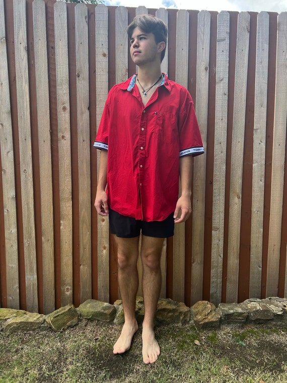 90s~ Tommy Hilfiger down best 90s Tommy Hilfiger olive green button down shirt 1990s vintage