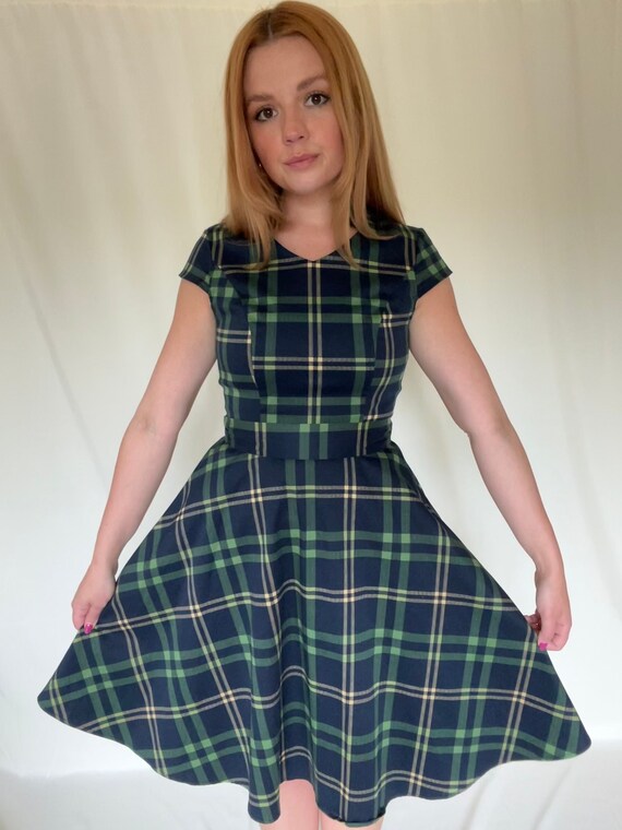 Long sleeve dress  2023 Thousand-bird plaid patchwork dress  Spring and autumn women's leisure medium length A-line dress