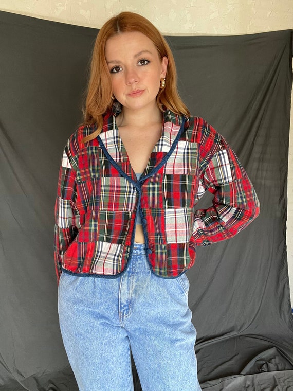 Vintage 80s Quilted MisMatched Plaid Jacket - image 1