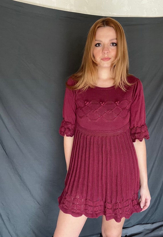 Vintage 90s Crochet Tunic Mini Dress