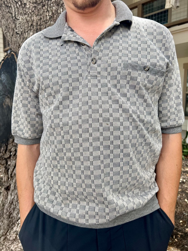 Vintage Checkered Henley Polo Shirt - Etsy