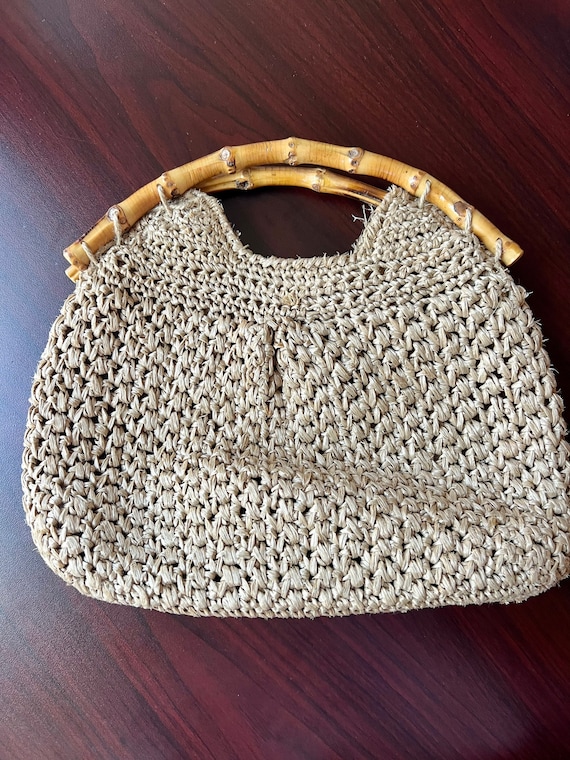 Vintage 60s Straw Handbag with Bamboo Handles Gem