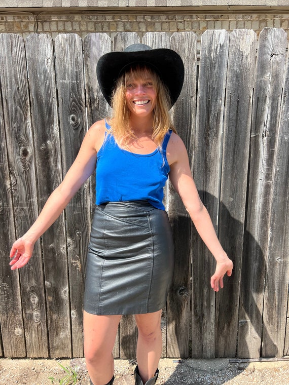 Vintage 80s Out of Bounds Leather Skirt - image 1
