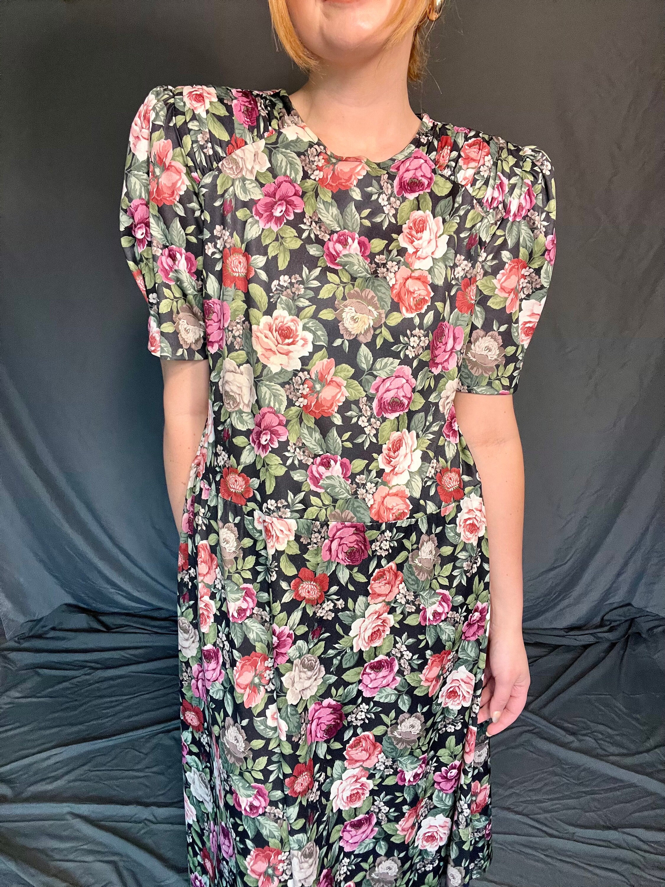 Vintage 80s Floral Midi Dress - Etsy