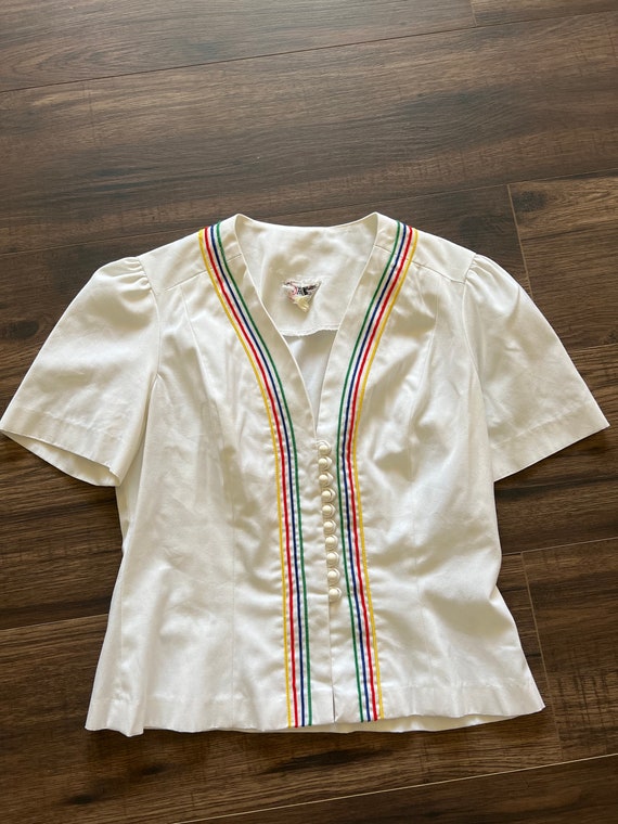 Vintage 70s Candy Striper Rainbow Embrodiered 2 P… - image 5