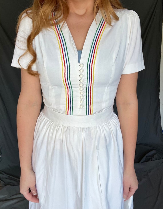Vintage 70s Candy Striper Rainbow Embrodiered 2 P… - image 2