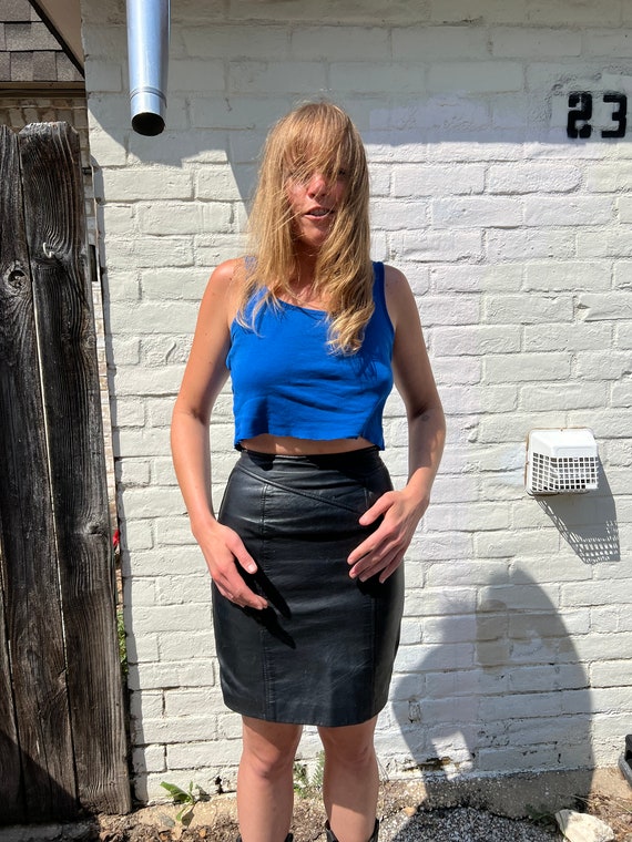 Vintage 80s Out of Bounds Leather Skirt - image 3
