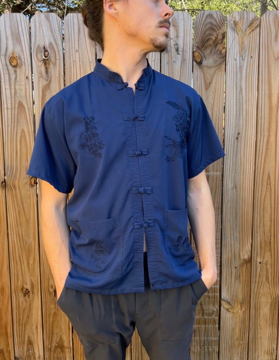 Vintage Short Sleeve Chinese Toggle Button Down S… - image 3