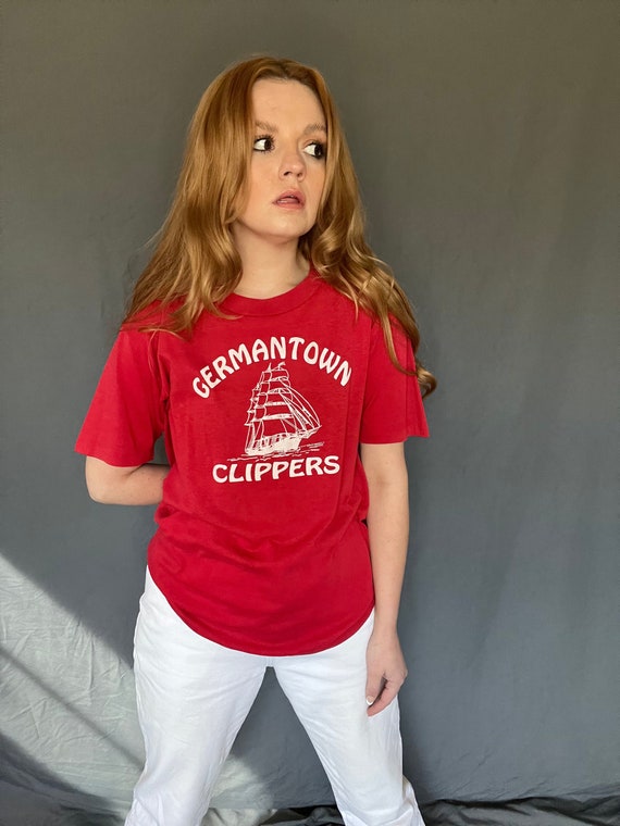 Vintage 80s Germantown Clippers Pirate Ship Tshirt - image 1