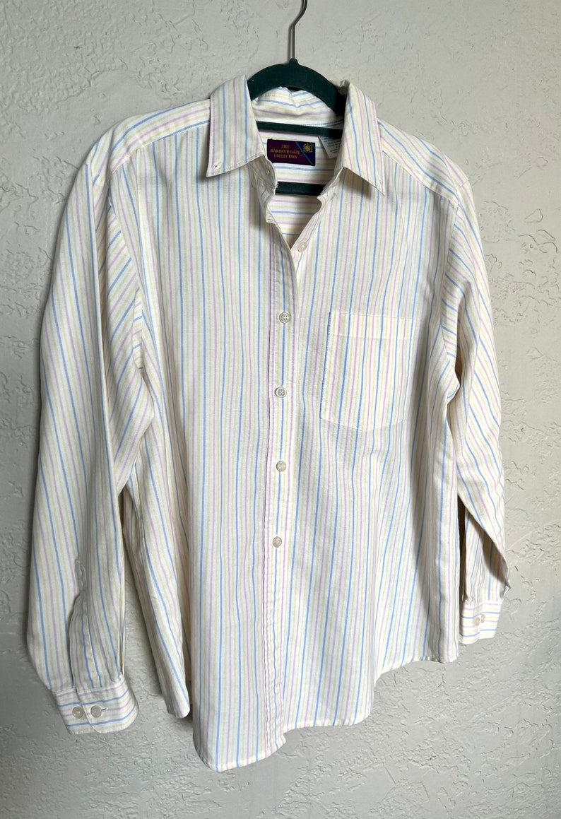 Vintage 90s Hamptons Pastel Stripe Button Down Shirt image 2