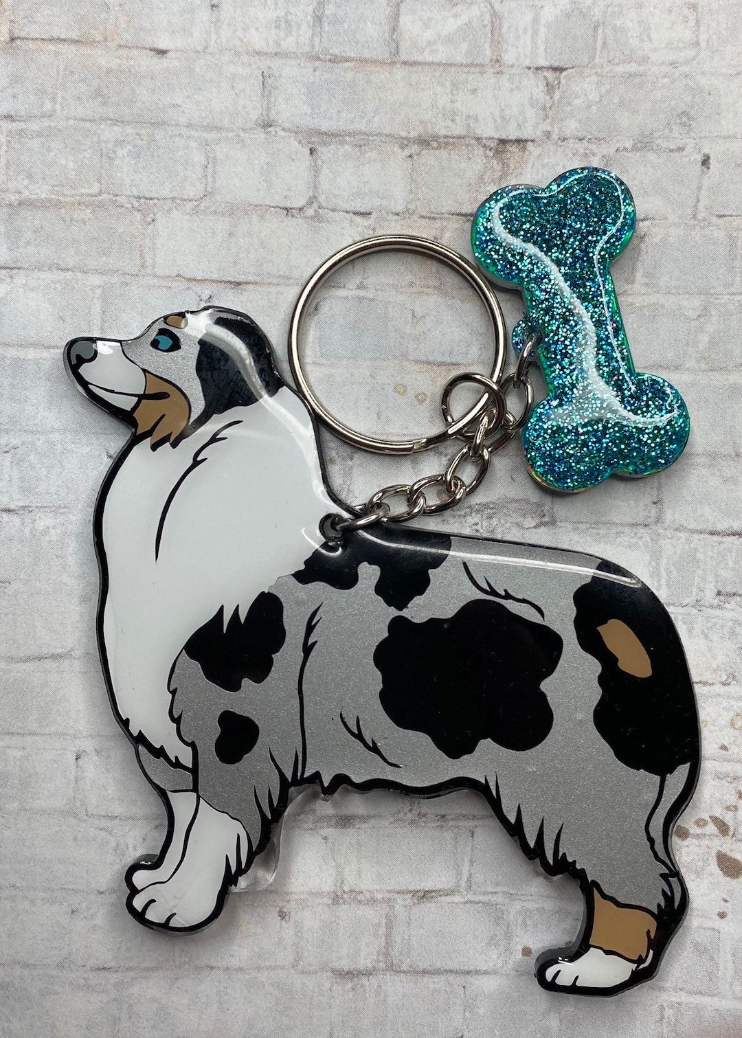 Australian Shepherd Keychain, resin keychain Aussie lovers tri