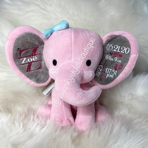 Personalized Baby Birth Stats Elephant, Birth Announcement, Birth Gift, Baby Gift