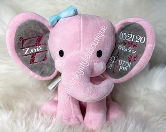 Estadísticas de nacimiento del bebé personalizadas elefante, anuncio de nacimiento, regalo de nacimiento, regalo del bebé