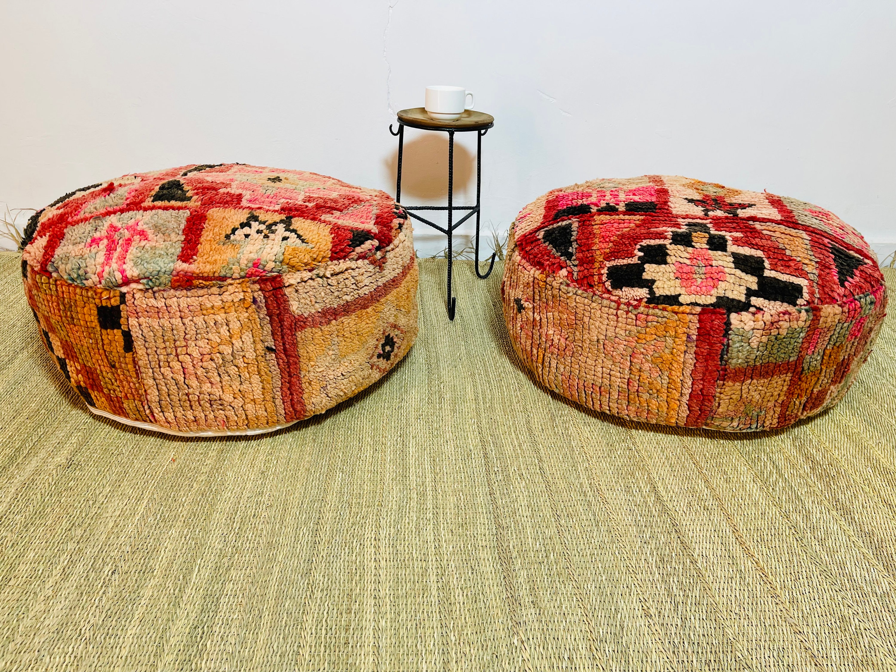 50% Off, 2 Bohemian Pouffe, Foot Stool Cover , Round Pouf, Filled Ottoman Pouf, 60x60x20 cm, Free Sh