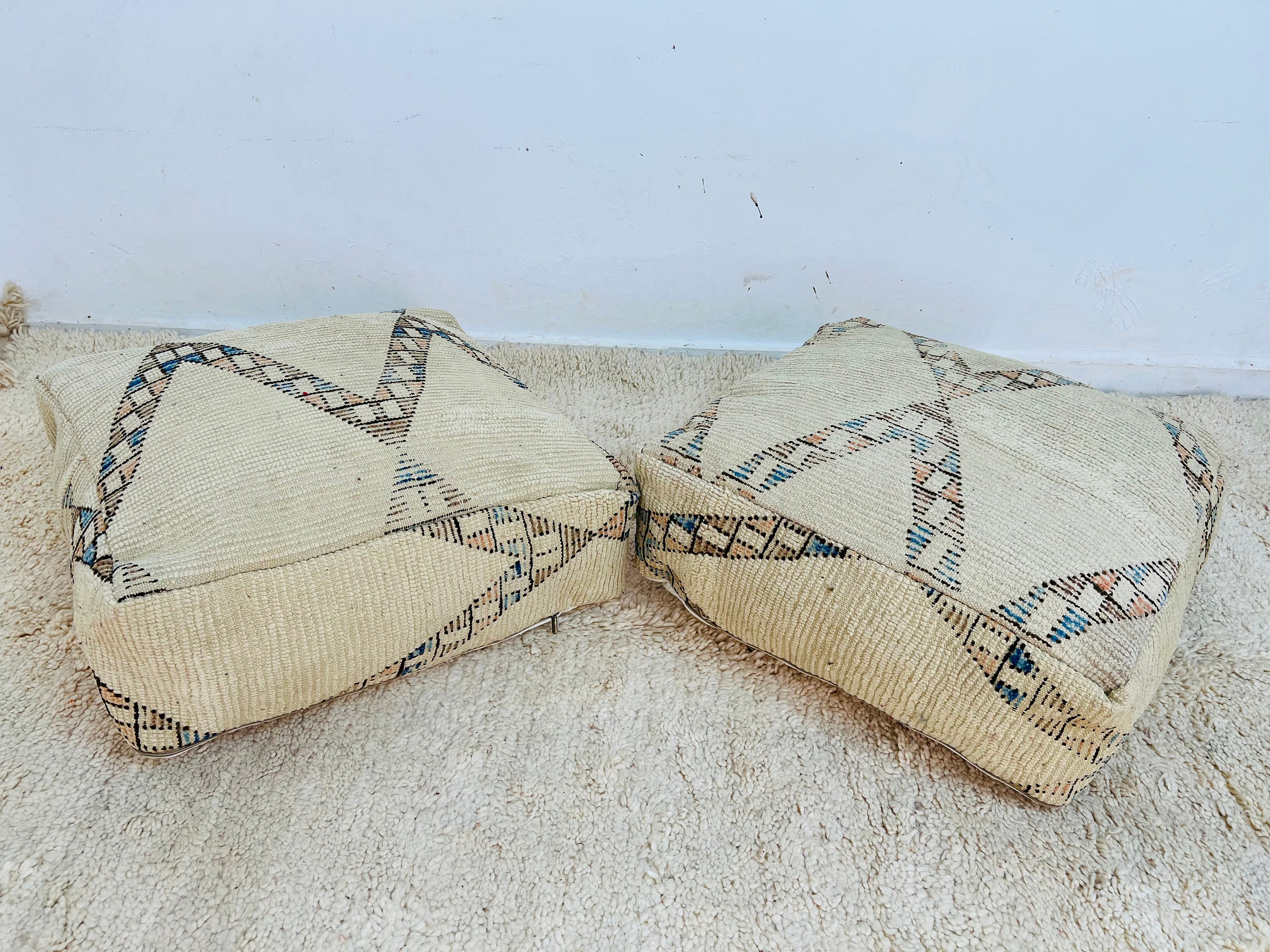 Vintage Ottoman Pouf With Embroidery Chunky Knit Ottoman Pouf Modern