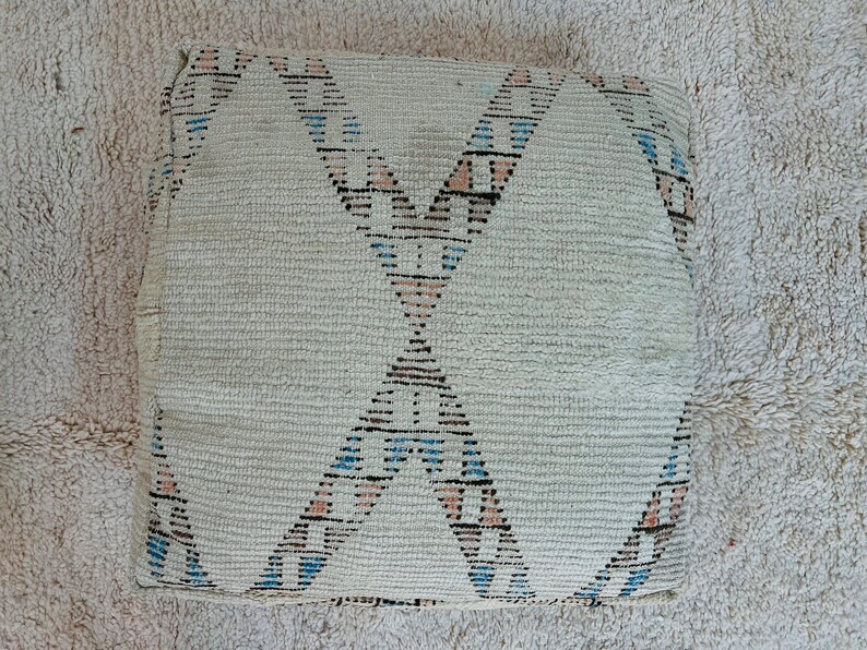 Vintage Ottoman Pouf With Embroidery Chunky Knit Ottoman Pouf Modern