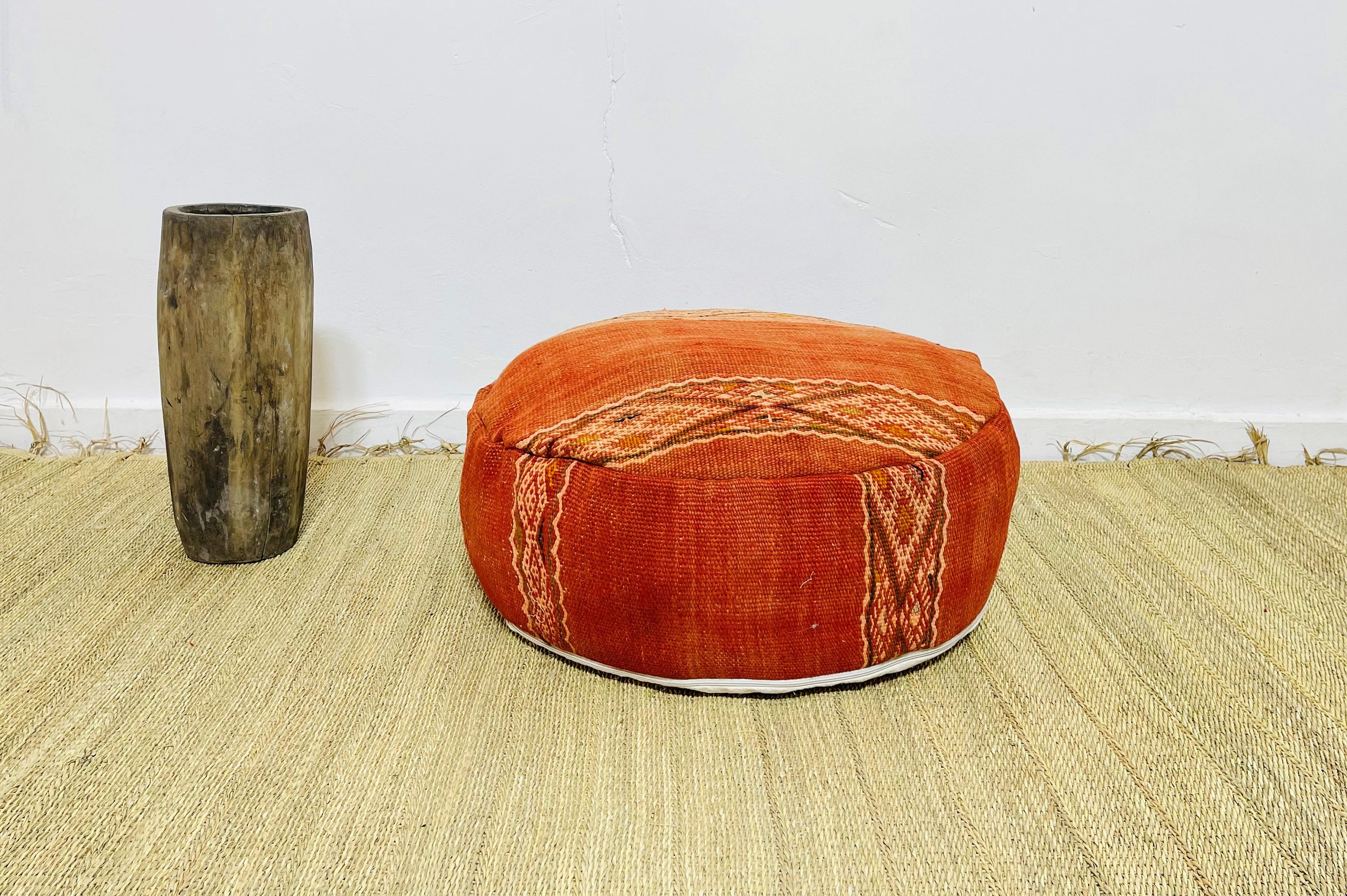 stunning Round Pouf-Ottoman Pouf-Footstool Cover-Moroccan Berber Ottoman Pouf-24 X 24 X8 Inches